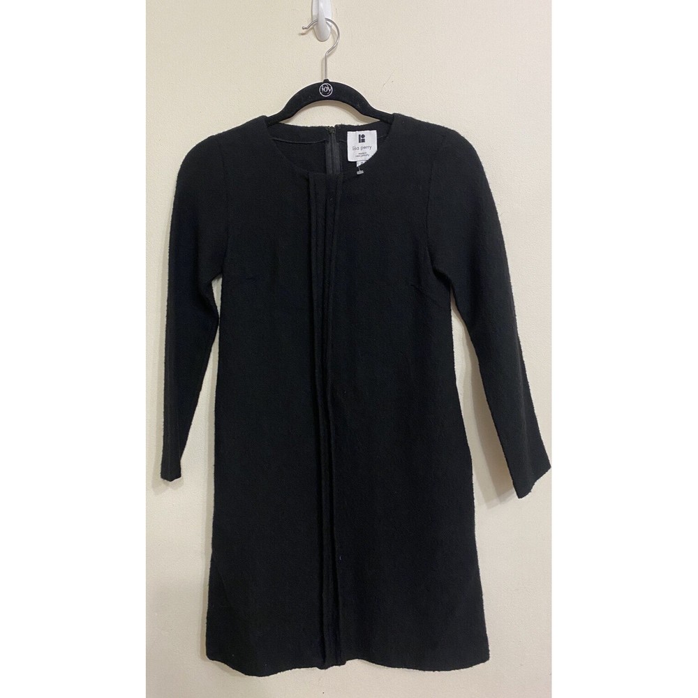 LISA PERRY New York Black Seamed Felted Wool Crepe Shift Dress Size 2 / XS/Small